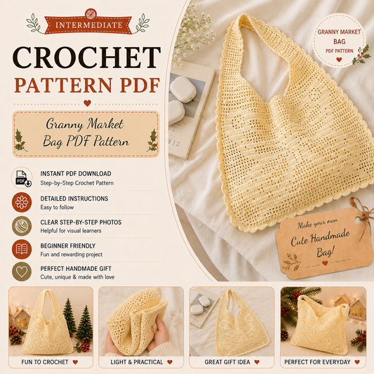 Granny Market Bag Crochet Pattern PDF | Crochet Tote Bag Pattern | Vintage Shoulder Bag, Reusable Market Bag | Instant Digital Download