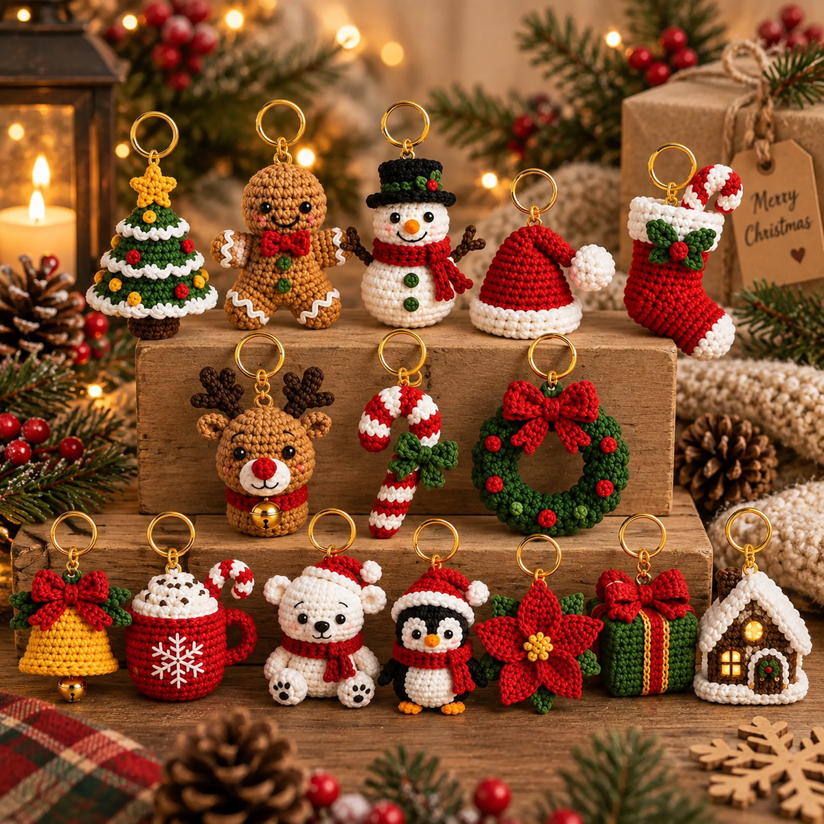 15-in-1 Christmas Keychain Crochet Pattern Bundle | Mini Amigurumi Patterns | Christmas Ornament Crochet | Holiday Bag Charms | PDF