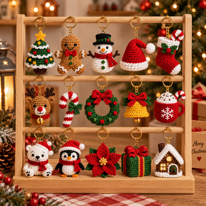 15-in-1 Christmas Keychain Crochet Pattern Bundle | Mini Amigurumi Patterns | Christmas Ornament Crochet | Holiday Bag Charms | PDF