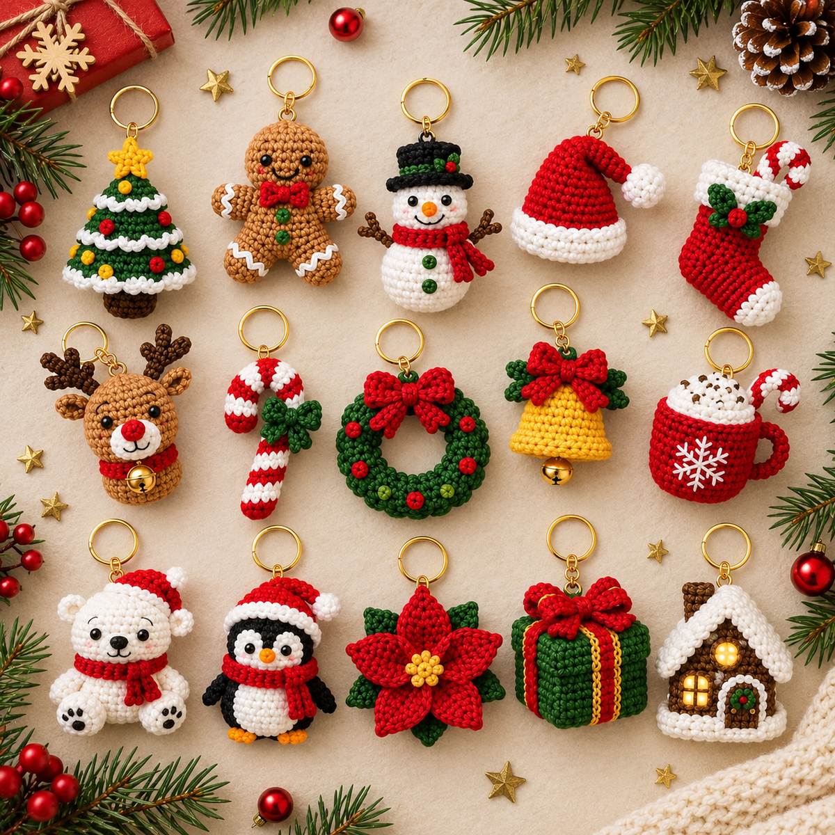 15-in-1 Christmas Keychain Crochet Pattern Bundle | Mini Amigurumi Patterns | Christmas Ornament Crochet | Holiday Bag Charms | PDF