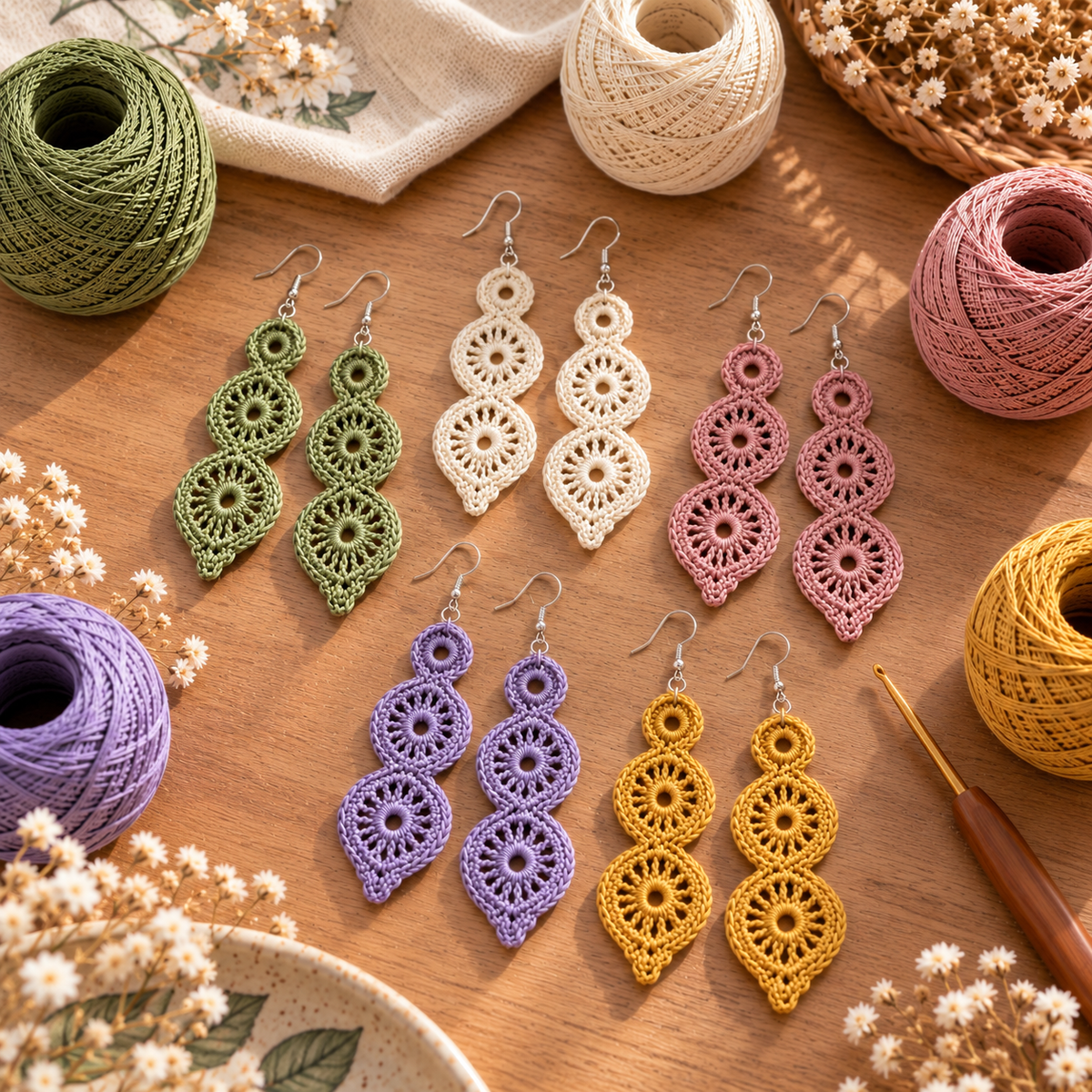Boho Crochet Drop Earrings Pattern PDF | Lace Dangle Earrings Crochet Pattern | DIY Bohemian Jewelry | Handmade Earrings Instant Download