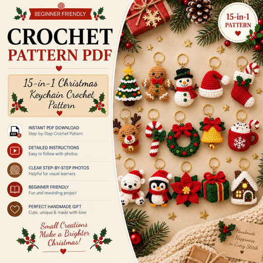 15-in-1 Christmas Keychain Crochet Pattern Bundle | Mini Amigurumi Patterns | Christmas Ornament Crochet | Holiday Bag Charms | PDF