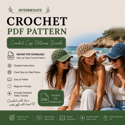 2-in-1 Crochet Baseball Cap Pattern Bundle PDF, Textured & Mesh Crochet Hats, Summer Cap Patterns, US Terms Digital Download