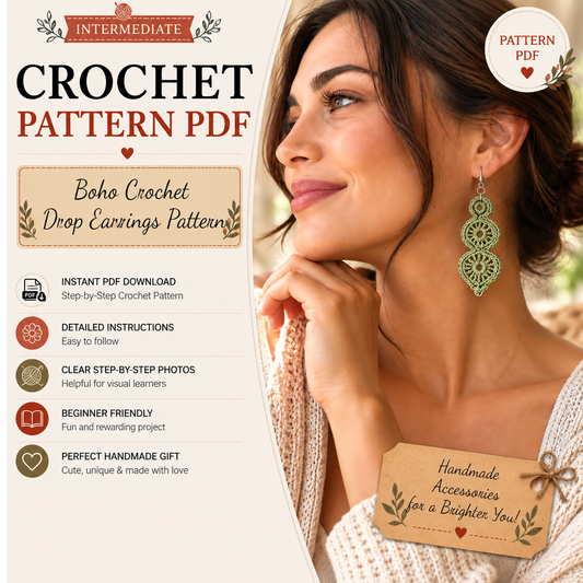 Boho Crochet Drop Earrings Pattern PDF | Lace Dangle Earrings Crochet Pattern | DIY Bohemian Jewelry | Handmade Earrings Instant Download