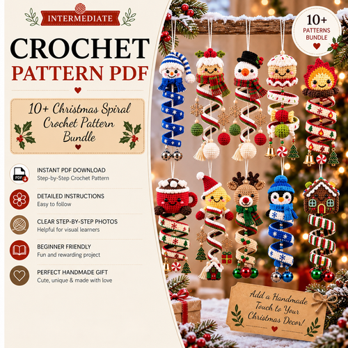 10+ Christmas Spiral Crochet Pattern Bundle PDF | Amigurumi Christmas Ornaments | Holiday Hanging Decor | Xmas Crochet Patterns | Instant Download