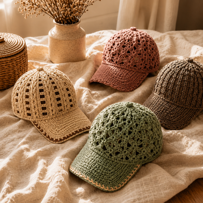 2-in-1 Crochet Baseball Cap Pattern Bundle PDF, Textured & Mesh Crochet Hats, Summer Cap Patterns, US Terms Digital Download