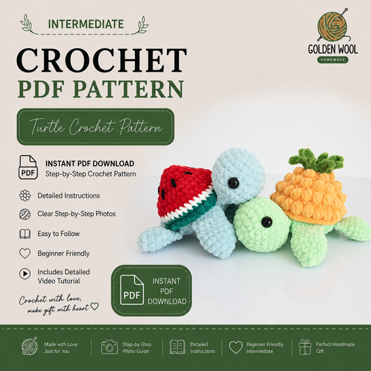 13-in-1 Turtle Crochet Pattern Bundle PDF – No-Sew Cute Fruit Turtles Amigurumi | Digital Download with Step-by-Step Video Tutorial