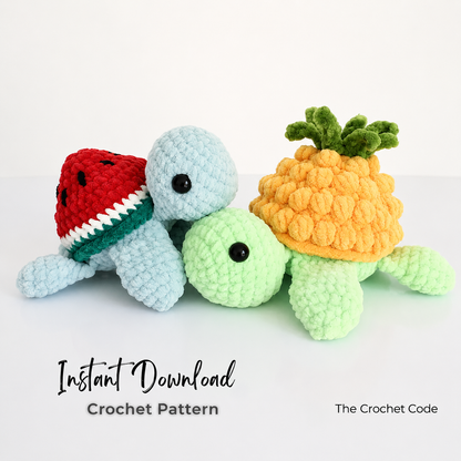 13-in-1 Turtle Crochet Pattern Bundle PDF – No-Sew Cute Fruit Turtles Amigurumi | Digital Download with Step-by-Step Video Tutorial