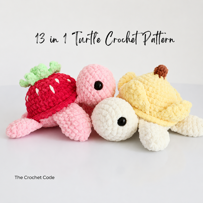 13-in-1 Turtle Crochet Pattern Bundle PDF – No-Sew Cute Fruit Turtles Amigurumi | Digital Download with Step-by-Step Video Tutorial