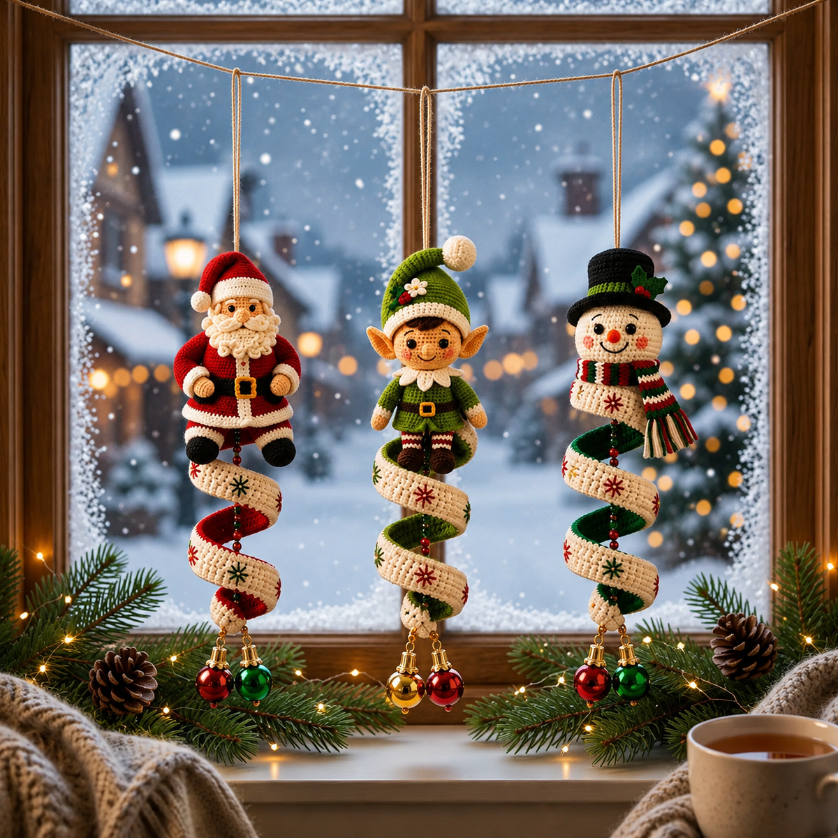 Santa Elf Snowman Crochet Pattern PDF | 3 in 1 Christmas Spiral Ornament Pattern | Christmas Crochet Hanging Decor Instant Download