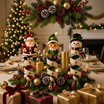 Santa Elf Snowman Crochet Pattern PDF | 3 in 1 Christmas Spiral Ornament Pattern | Christmas Crochet Hanging Decor Instant Download