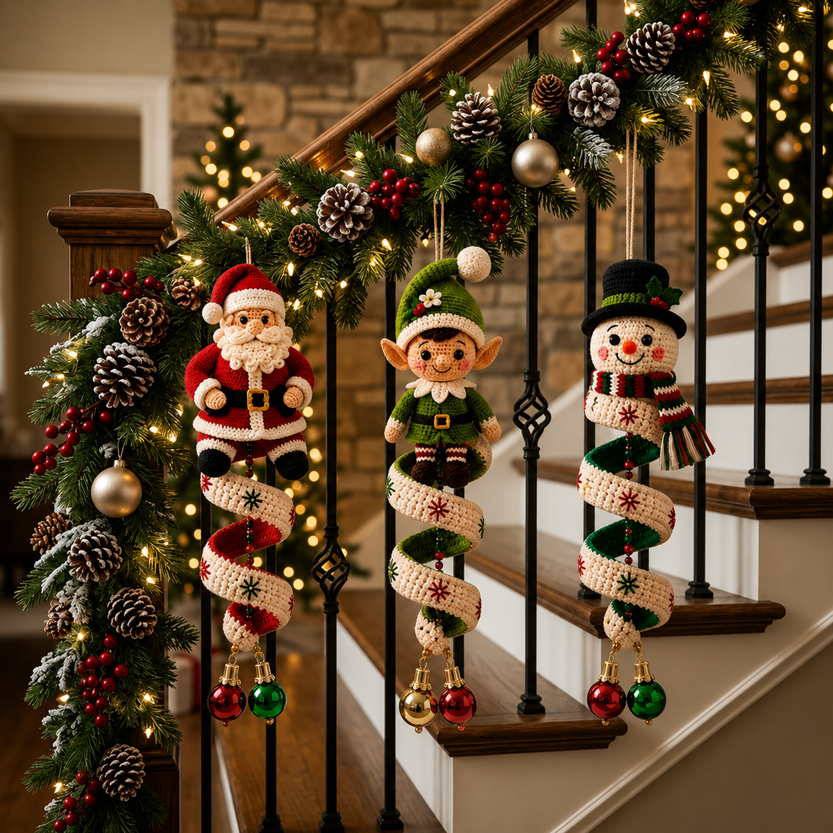 Santa Elf Snowman Crochet Pattern PDF | 3 in 1 Christmas Spiral Ornament Pattern | Christmas Crochet Hanging Decor Instant Download