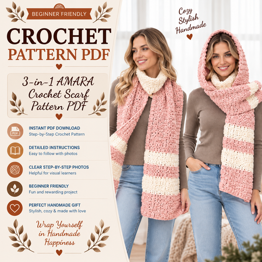 3-in-1 AMARA Crochet Scarf Pattern PDF | Crochet Hooded Scarf Pattern | Turtleneck Hoodie Scarf | Crochet Neck Warmer | Beginner Friendly | Winter Accessories