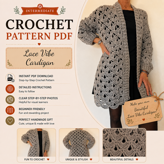 Lace Vibe Cardigan Crochet Pattern PDF, Openwork Crochet Cardigan, Long Lace Cardigan Pattern, Women's Crochet Sweater with Video Tutorial