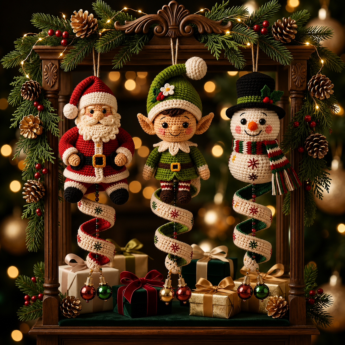 Santa Elf Snowman Crochet Pattern PDF | 3 in 1 Christmas Spiral Ornament Pattern | Christmas Crochet Hanging Decor Instant Download