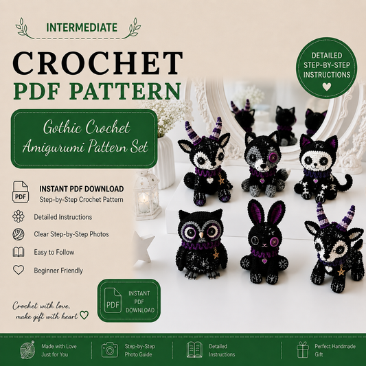 Gothic Crochet Amigurumi Pattern Set, Spooky Halloween Crochet Dolls, Creepy Cute Plushies Pattern, Goth Amigurumi PDF Digital Download