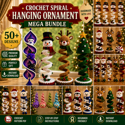 50+ Halloween & Christmas Crochet Spiral Patterns PDF | Holiday Wind Spinner Ornament Bundle | Santa Snowman Pumpkin Hanging Decor