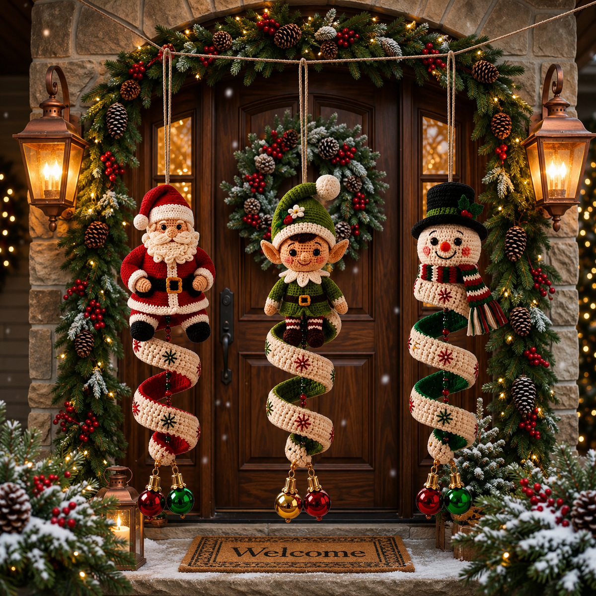 Santa Elf Snowman Crochet Pattern PDF | 3 in 1 Christmas Spiral Ornament Pattern | Christmas Crochet Hanging Decor Instant Download