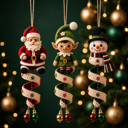Santa Elf Snowman Crochet Pattern PDF | 3 in 1 Christmas Spiral Ornament Pattern | Christmas Crochet Hanging Decor Instant Download