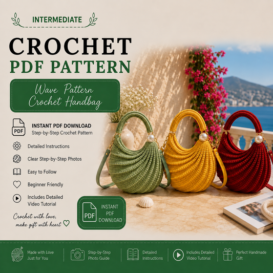 Wave Pattern Crochet Handbag PDF Pattern, Elegant Crochet Purse Tutorial, Step-by-Step Photo Guide, DIY Handmade Bag Instant Download