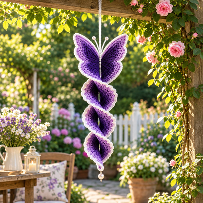 Crochet Butterfly Wind Spinner Pattern PDF | Butterfly Spiral Hanging Decor | Purple Garden Ornament | Crochet Suncatcher Pattern