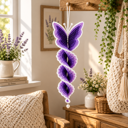 Crochet Butterfly Wind Spinner Pattern PDF | Butterfly Spiral Hanging Decor | Purple Garden Ornament | Crochet Suncatcher Pattern
