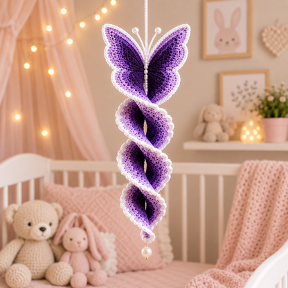 Crochet Butterfly Wind Spinner Pattern PDF | Butterfly Spiral Hanging Decor | Purple Garden Ornament | Crochet Suncatcher Pattern
