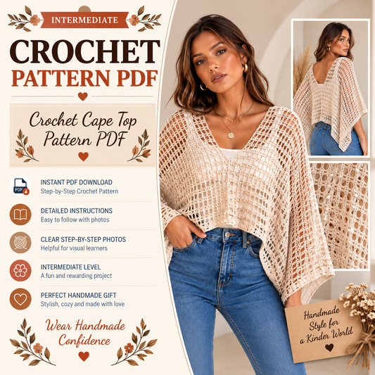Crochet Cape Top Pattern PDF | Boho Poncho Blouse | Oversized Batwing Crochet Top | Lightweight Summer Sweater | Crochet Beach Cover Up