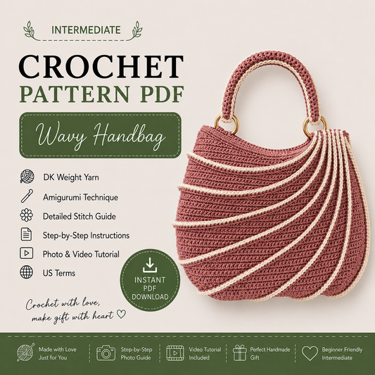 Wavy Handbag Crochet Pattern PDF, Textured Shoulder Bag Pattern, Elegant Crochet Purse Tutorial, Photo & Video Guide, Instant Download