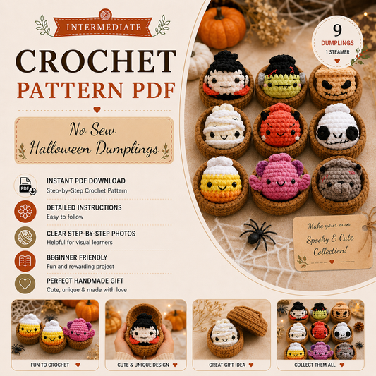 9 in 1 Halloween Dumpling Crochet Pattern PDF, No Sew Spooky Amigurumi Plushies, Cute Halloween Keychain Pattern, Instant Download