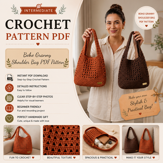 Boho Crochet Shoulder Bag Pattern PDF |  Granny Stitch Tote Bag, Crochet Purse Pattern |  Everyday Handbag |  Instant Digital Download