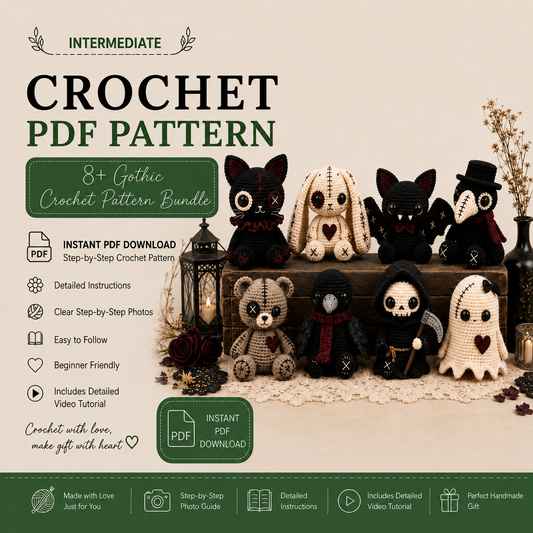 8 Gothic Dolls Crochet Pattern Bundle PDF | Spooky Amigurumi Characters | Halloween Crochet Doll Patterns | Gothic Plushies Digital Download