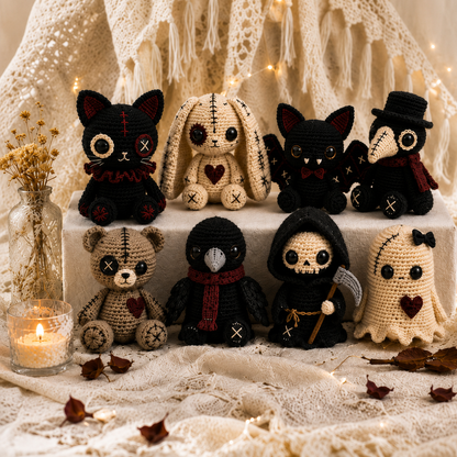 8 Gothic Dolls Crochet Pattern Bundle PDF | Spooky Amigurumi Characters | Halloween Crochet Doll Patterns | Gothic Plushies Digital Download