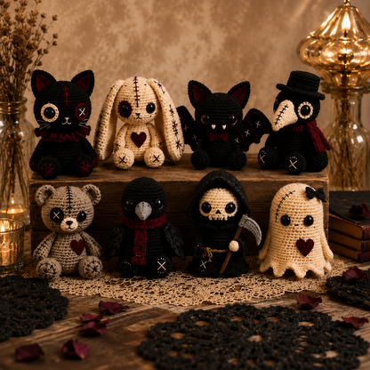 8 Gothic Dolls Crochet Pattern Bundle PDF | Spooky Amigurumi Characters | Halloween Crochet Doll Patterns | Gothic Plushies Digital Download