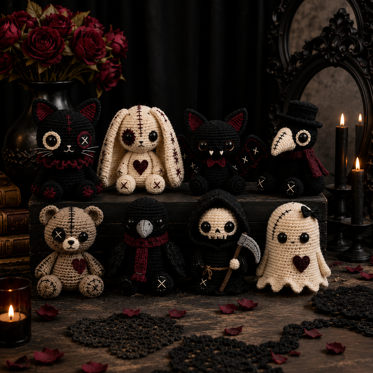 8 Gothic Dolls Crochet Pattern Bundle PDF | Spooky Amigurumi Characters | Halloween Crochet Doll Patterns | Gothic Plushies Digital Download