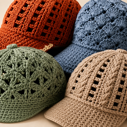 12-in-1 Crochet Cap Patterns Bundle PDF – Stylish Summer Baseball Hats | Digital Download with Step-by-Step Video Tutorial