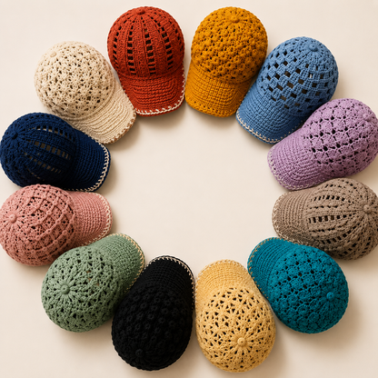 12-in-1 Crochet Cap Patterns Bundle PDF – Stylish Summer Baseball Hats | Digital Download with Step-by-Step Video Tutorial