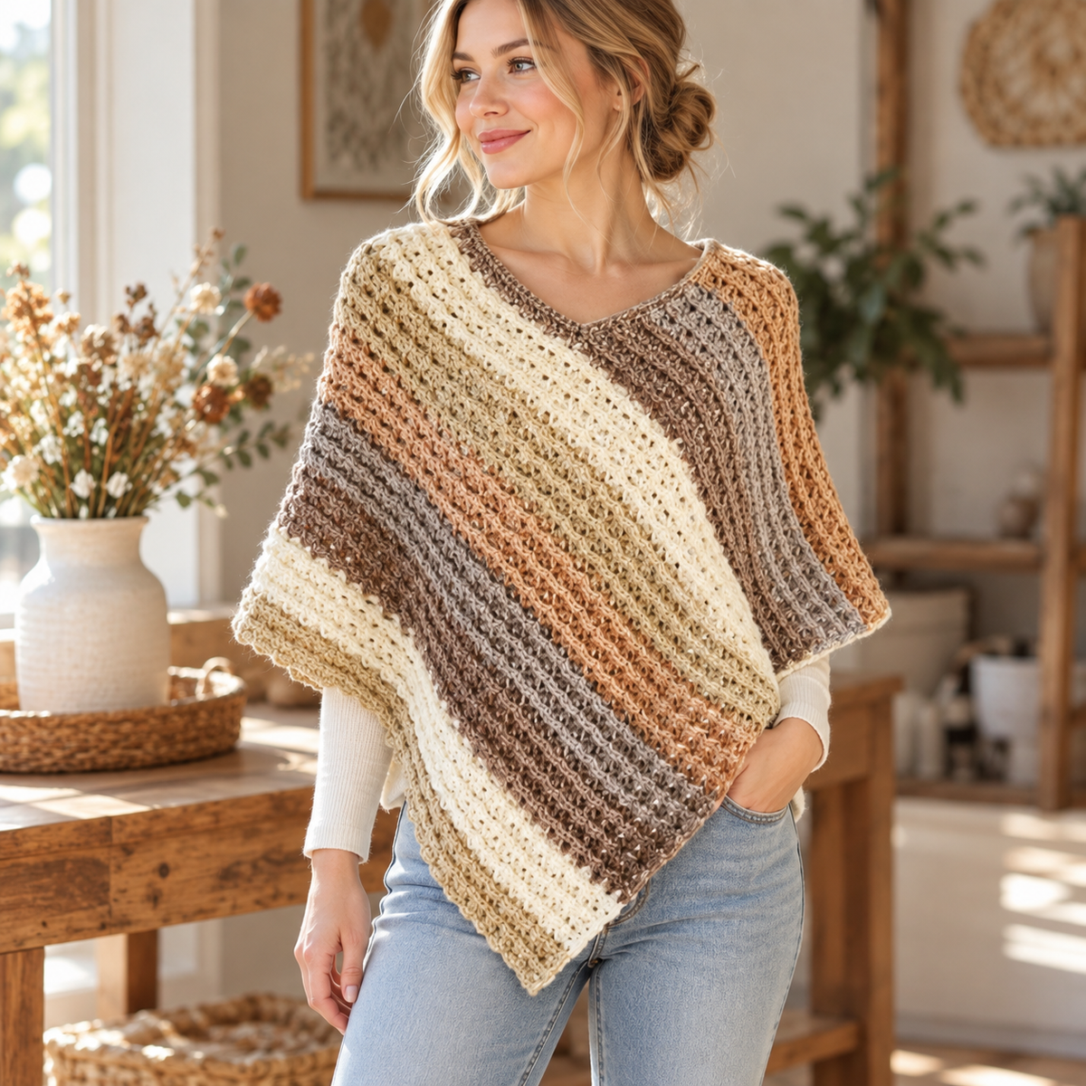Crochet Sunset Poncho Pattern PDF + Video Tutorial, Women Crochet Poncho Pattern, Boho Crochet Top, Easy Pullover Pattern, Instant Download