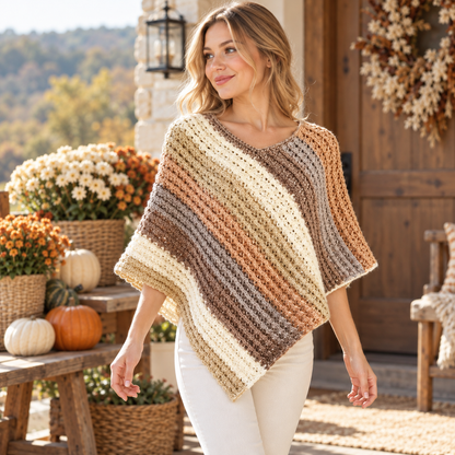 Crochet Sunset Poncho Pattern PDF + Video Tutorial, Women Crochet Poncho Pattern, Boho Crochet Top, Easy Pullover Pattern, Instant Download