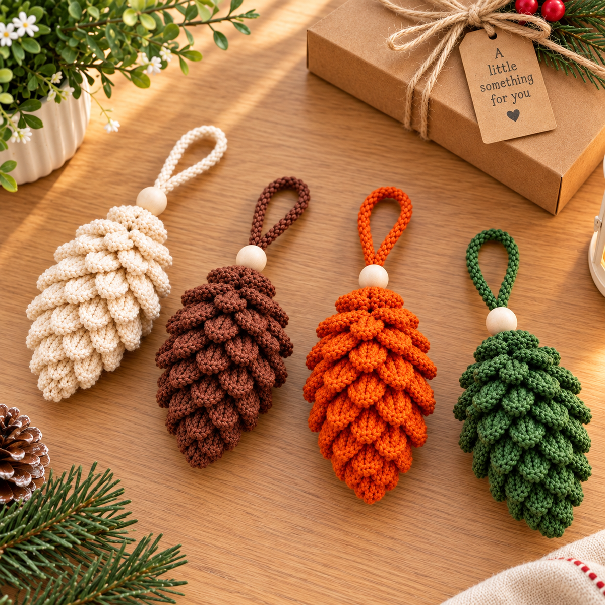 Pinecone Ornament Crochet Pattern PDF |3D Crochet Pine Cone | Rustic Christmas Tree Decorations  Woodland Holiday Decor |  DIY Christmas Gift