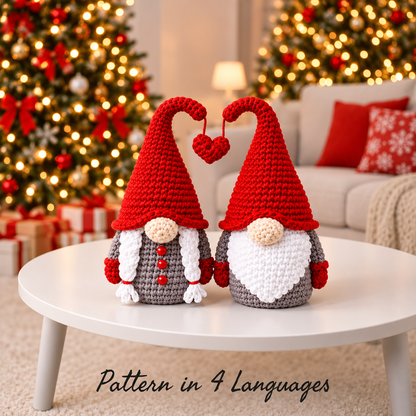 Christmas Crochet Gnome Couple Pattern PDF | 2-in-1 Scandinavian Gnome Amigurumi | Holiday Christmas Decor | 4 Languages