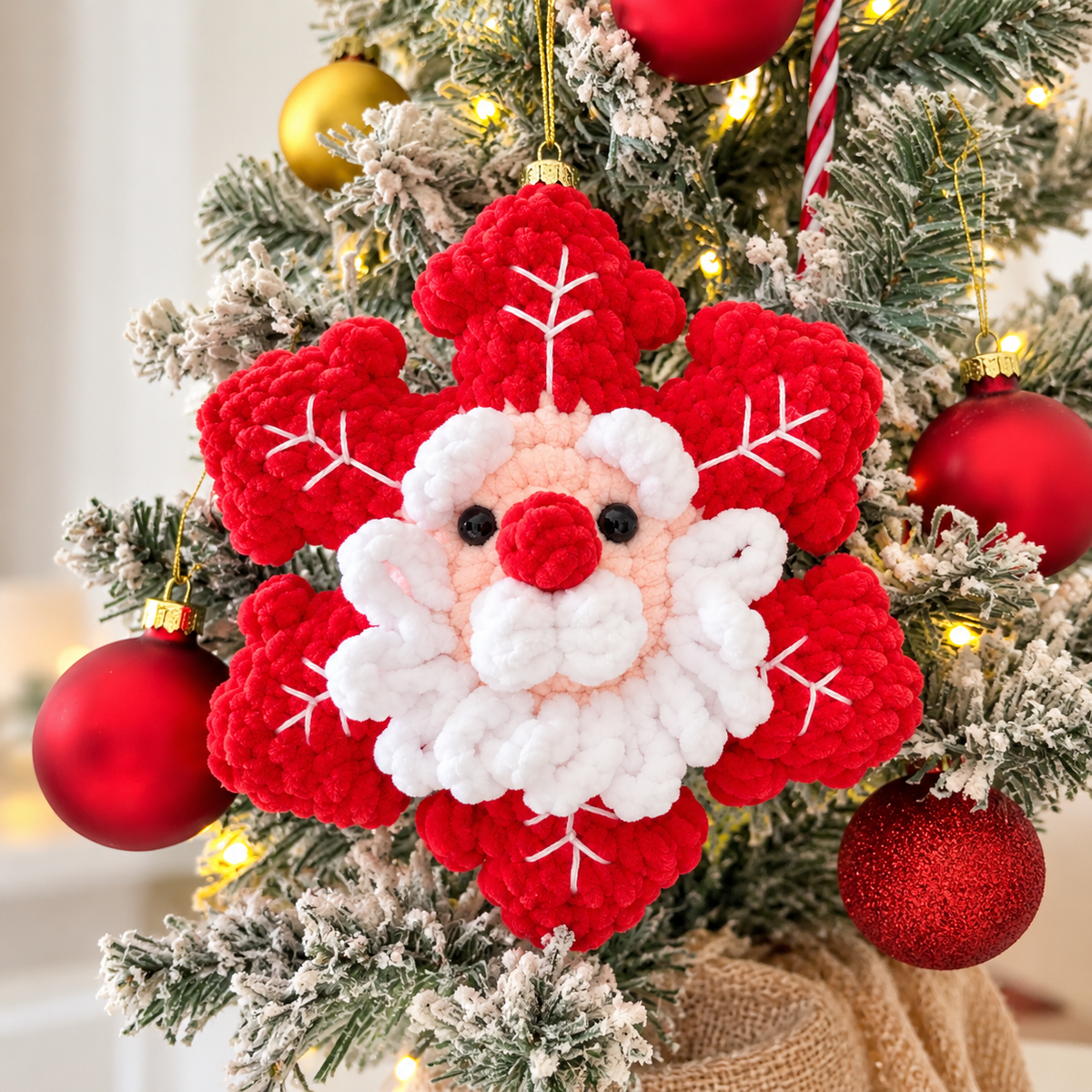 4-in-1 No-Sew Crochet Snowflake Pattern PDF | Santa, Reindeer, Snowman & Gingerbread | Christmas Amigurumi Ornament Pattern