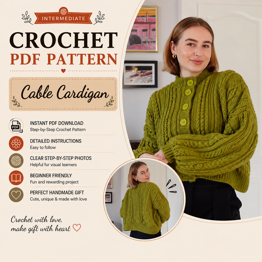 Crochet Cable Cardigan Pattern PDF + Video Tutorial, Made to Measure Textured Cardigan, Button Up Sweater Crochet Pattern