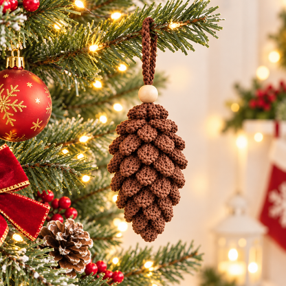Pinecone Ornament Crochet Pattern PDF |3D Crochet Pine Cone | Rustic Christmas Tree Decorations  Woodland Holiday Decor |  DIY Christmas Gift