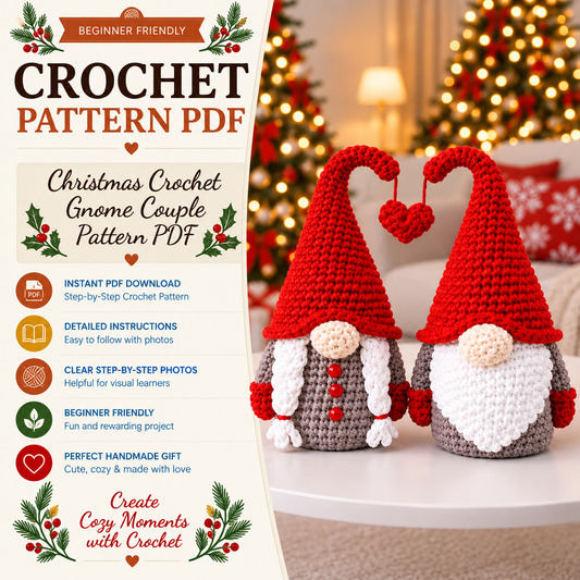 Christmas Crochet Gnome Couple Pattern PDF | 2-in-1 Scandinavian Gnome Amigurumi | Holiday Christmas Decor | 4 Languages