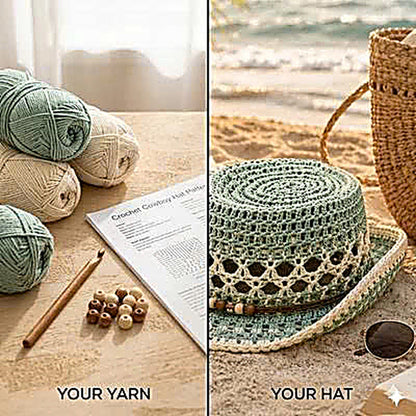 Crochet Cowboy Hat Pattern PDF, Beach Girl Summer Hat Crochet Pattern, Mesh Western Hat Tutorial, Boho Cowgirl Hat DIY, Festival Hat Pattern