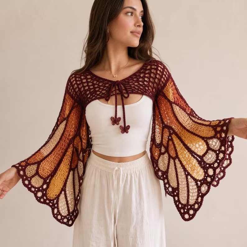 Butterfly Wing Crochet Shrug Pattern PDF, Spiderweb Lace Bolero, Fairycore Festival Cardigan, Gothic Crochet Top XS–3XL, Instant Download