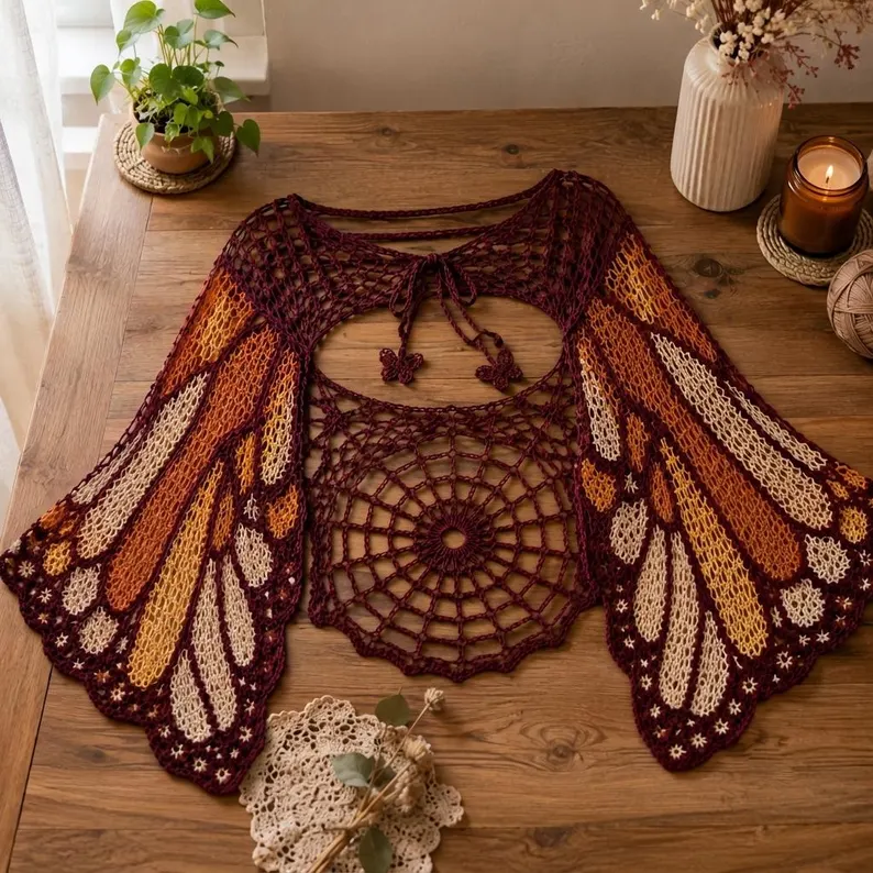 Butterfly Wing Crochet Shrug Pattern PDF, Spiderweb Lace Bolero, Fairycore Festival Cardigan, Gothic Crochet Top XS–3XL, Instant Download