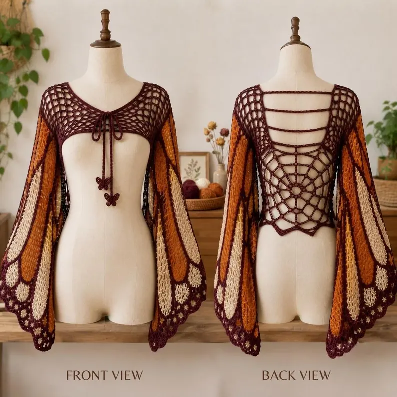 Butterfly Wing Crochet Shrug Pattern PDF, Spiderweb Lace Bolero, Fairycore Festival Cardigan, Gothic Crochet Top XS–3XL, Instant Download