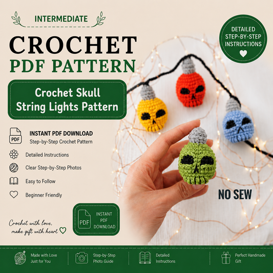 Crochet Skull String Lights Pattern PDF, Halloween Amigurumi Garland Pattern, Spooky Skull Hanging Decor, Instant Digital Download